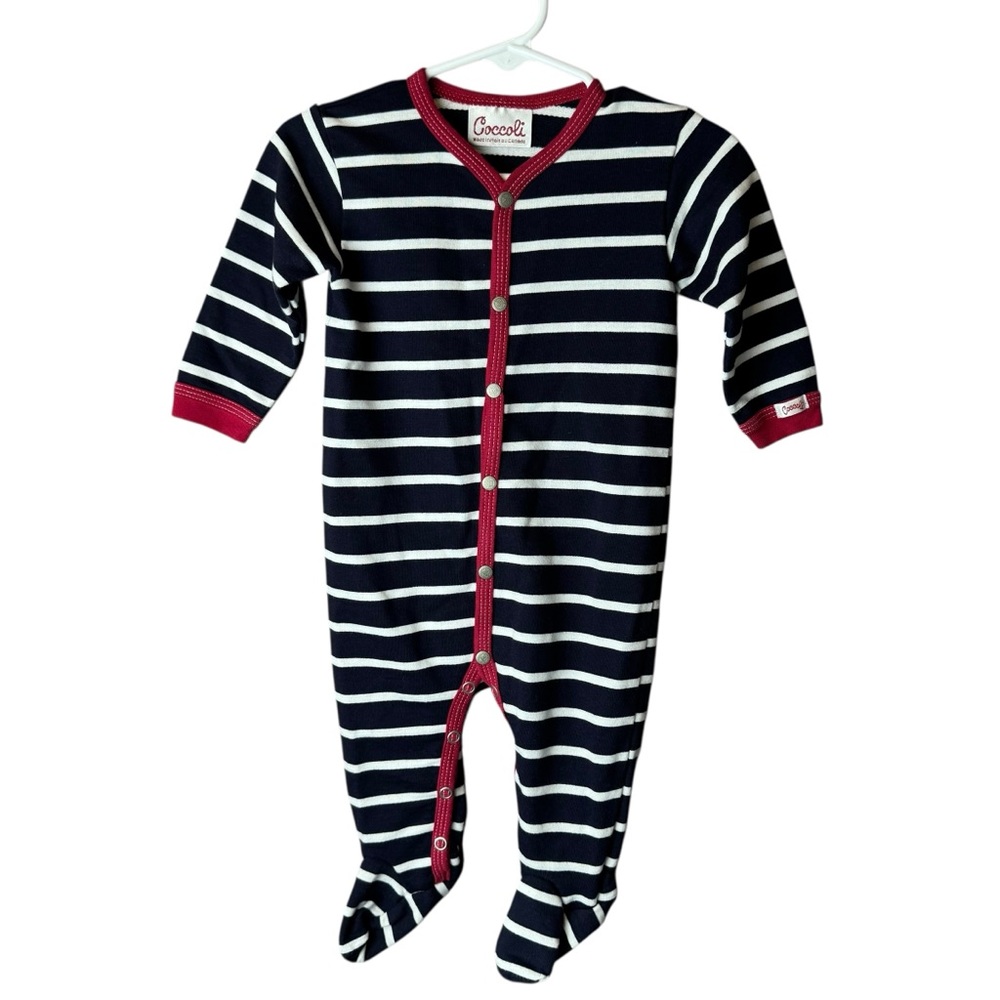 Coccoli Dark Navy White Red Stripes Footie 6M